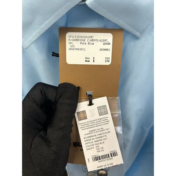 Burberry Men’s Cambridge Slim-Fit Stretch-Cotton Sport Shirt Pale Blue XXL
